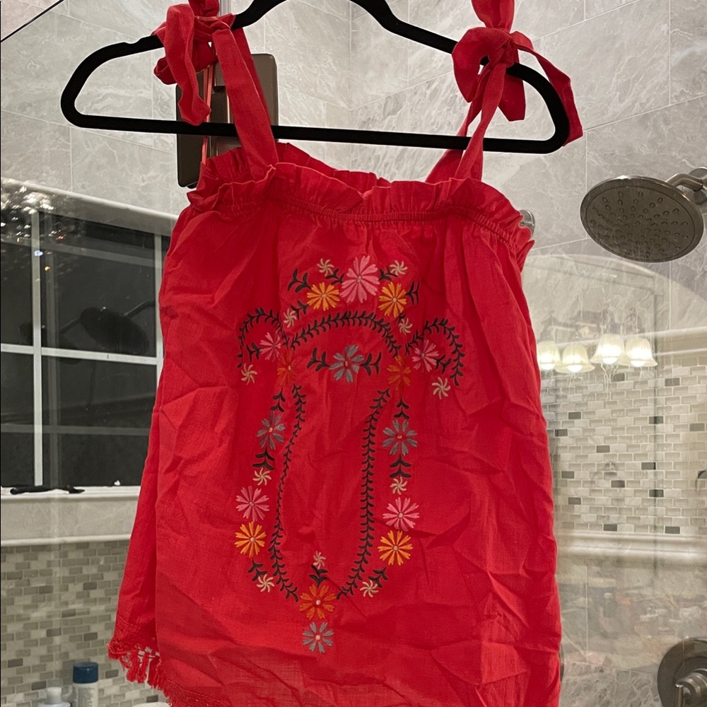 Red Embroidered Top